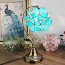 Blue Flower Nightstand Lamps Tiffany Style Stained Art Glass 1 Light Table Lamps