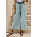 Vintage Pants Pocket Plain Mid Rise Ankle Length Drawstring Waist Palazzo Pants for Ladies