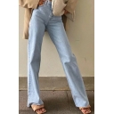 Ladies Modern Jeans Solid Full Length Regular Pocket Straight Mid Rise Zip down Jeans