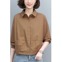 Simple Womens Jacket Plain Turn-Down Collar Long Sleeve Single Breasted Jacket