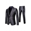 Modern Men Suit Set Plain Lapel Collar Single Button Pocket Detail Blazer and Pants Suit Set