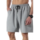 Vintage Mens Shorts Plain Drawstring Waist Mid Rise Regular Fit Shorts with Pocket