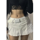 Hot Womens Denim Skirt Solid Color Low Waist Mini Skirt(Not including Belt)