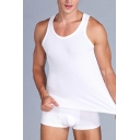 Simple Mens Vest Solid Color Scoop Collar Slim Fitted Sleeveless Tank Top