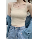 Sexy Womens Cami Solid Color Square Neck Cropped Knit Cami Top