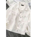 Girls Cozy Jacket Solid Chest Pocket Long Sleeve Baggy Spread Neck Button up Denim Jacket