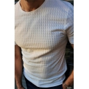 Men's Casual T-Shirt Plain Short Sleeve Geometric Texture Design Round Neck T-Shirt