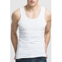 Edgy Mens Tank Plain Scoop Collar Sleeveless Slim Fitted Wide Shoulder Tank Top