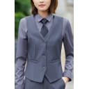 Classic Womens Vest Solid Color V-Neck Single Breasted Pockets Suit Vest