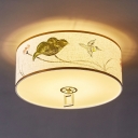 Round Flush-mount Light Chinese Style Cloth Celling Light for Living Room