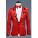 Men Casual Sequin Suit Blazer Color Block Lapel Collar Single Button Pocket Detail Suit Blazer