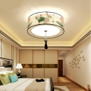 Modern Style Round Flush Ceiling Light Fixture Fabric 5-Lights Flush Light Fixtures in Beige