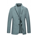 Men Daily Suit Blazer Solid Color Lapel Collar Button Closure Pocket Detail Suit Blazer