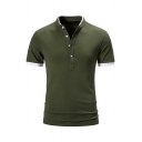 Basic Mens Polo Shirt Contrast Color Button Detail Stand Collar Polo Shirt