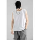 Creative Mens Vest Plain Wide Shoulder Sleeveless Relaxed Round Neck Tank Top