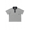 Basic Mens Polo Shirt Contrast Color Button Detail Turn-down Collar Polo Shirt with Pocket