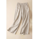 Ladies Boyish Pants Pure Color Oversized Mid Rise Long Length Elastic Waist Pants