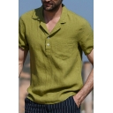 Daily Mens Shirt Pure Color Button Detail Lapel Collar Regular Fit Shirt
