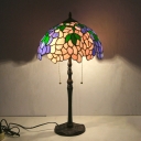 Wisteria Nightstand Lamp Tiffany Stained Art Glass 2-Bulb Pink Table Light with Pulling Chain