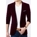 Trendy Mens Blazer Pure Color Pocket Slim Long-Sleeved Lapel Collar Single Button Blazer