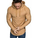 Edgy Hoodie Solid Color Long Sleeves Slim Fitted Hooded Drawstring Hoodie for Men