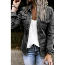 Stylish Womens Jacket Plain Chest Pockets Turn Down Collar Long Sleeve Single Breasted Denim Jacket