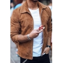 Daily  Mens Jacket Solid Color Pocket Detail Spread Collar Zip Closure Leather Jacket