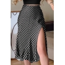 Hot Skirt Houndstooth Printed High Waist Midi Length Side Split Detail Skirt for Ladies