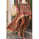 Boyish Skirt Floral Print Mid Rise Oversized Irregular High Low Skirt for Ladies