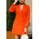 Trendy Ladies Blazer Notched Lapel Collar Solid Color Double Breasted Slim Fit Tunics Blazer