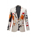 Men Leisure Suit Blazer Contrast Color Lapel Collar Single Button Pocket Detail Suit Blazer in White