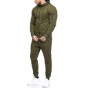 Modern Mens Co-ords Plain Drawstring Zipper Fly Long Sleeve Hoodie with Sweatpants Two Piece Set