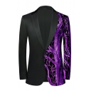 Men Stylish Suit Blazer Color Block Lapel Collar Single Button Suit Blazer