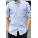 Men Cozy Shirt Solid Color Button Closure Turn-down Collar Long Sleeve Regular Fit Shirt
