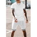 Modern Mens Co-ords Lines Pattern Round Neck Short Sleeve T-Shirt with Shorts Two Piece Set