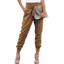 Leisure Womens Crop Pants Solid Color High Waist Split Design Slim Fit Pants