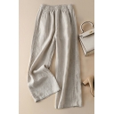 Cool Pants Pocket Pure Color Elastic Waist Oversized Mid Rise Long Length Pants for Women