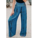Leisure Womens Pants Tie Dye Print High Elastic Waist Oversized Fit Long Straight Pants