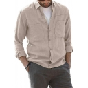 Basic Mens Plain Shirt Button Closure Chest Pocket Turn-down Collar Regular Fitted Shirt