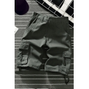 Trendy Mens Cargo Shorts Pure Color Button Placket Mid Rise Cargo Shorts with Pocket