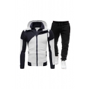 Elegant Co-ords Contrast Color Long Sleeves Hooded Hoodie with Drawcord Pants Set for Men