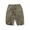 Simple Mens Shorts Plain Drawstring Waist Mid Rise Shorts with Pocket