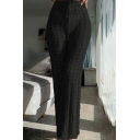 Fancy Womens Knit Pants Drawstring Waist Hollow Detail High Rise Long Straight Pants