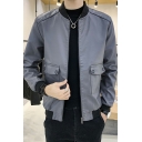 Modern Mens Jacket Color Block Pocket Detail Stand Collar Zip Closure Leather Jacket