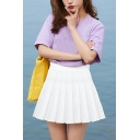 Fancy Skirt Solid Color Mini Length Fitted Elastic Waist Pleated Skirt for Women