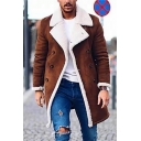 Edgy Men Jacket Pure Color Pocket Lapel Collar Regular Double Breasted Leather Jacket
