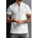 Modern T-Shirt Pure Color Short Sleeve Stand Collar Zip Detail Regular Fit T-Shirt for Men