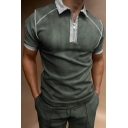 Urban Men Polo Shirt Color Block Zip Detail Spread Collar Short Sleeve Polo Shirt