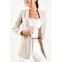 Women Trendy Suit Blazer Stripe Print Shawl Collar Single Button Suit Blazer