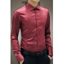 Trendy Men Plain Shirt Turn-down Collar Button Closure Regular Fit Shirt